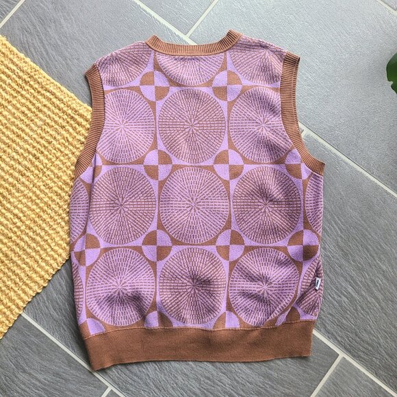 OBEY Men’s Dazed Sweater Vest in Sepia Multi Purple/Brown Pattern Size Medium - Picture 9 of 9